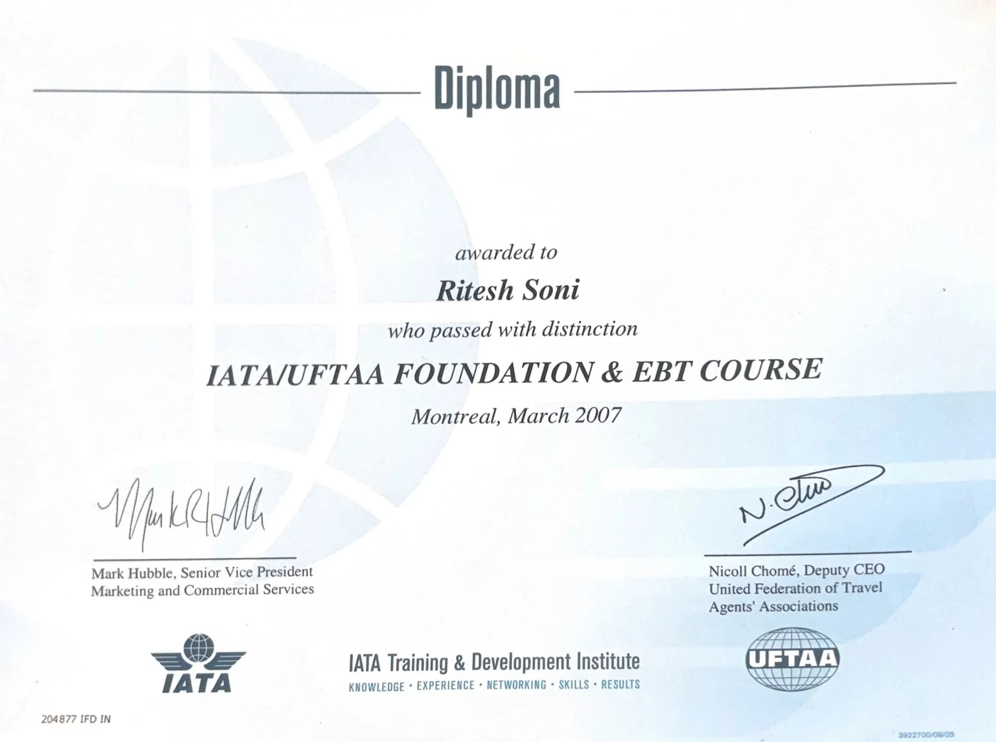 Across Ocean Holidays certificate