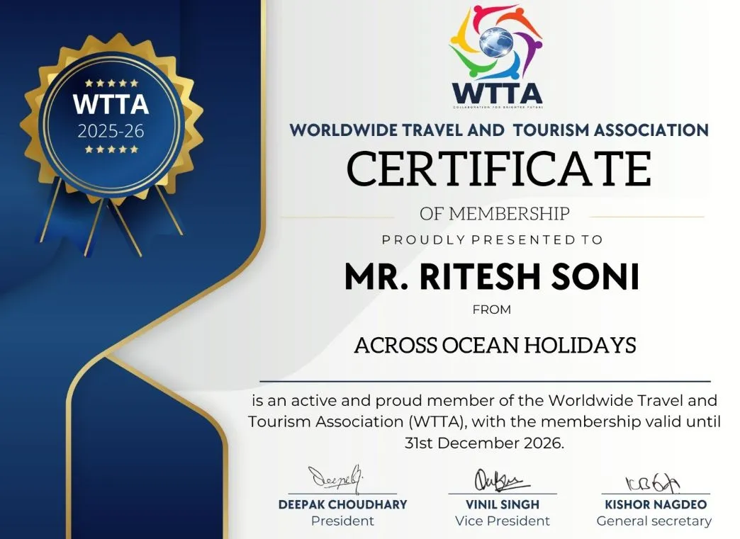 Across Ocean Holidays certificate